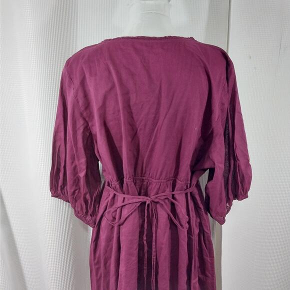 NWOT! OLD NAVY! BURGUNDY RED COTTON BOHO CHIC TIE BACK POUF SLEEVE DRESS! SZ XXL - Picture 6 of 11